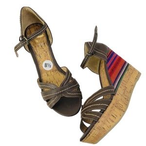 Report Tequila Cork Wedges Sandals Platform Shoes Brown Sz 8.5